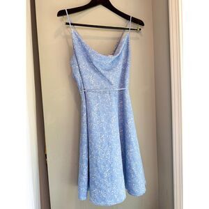 GB Women's Large Powder Blue Cowl Neck Skater Dress Spaghetti Strap Speckled